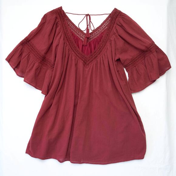 Flying Tomato Brick Red Boho Bell Sleeve Dress Cover Up Size Medium - Picture 3 of 5